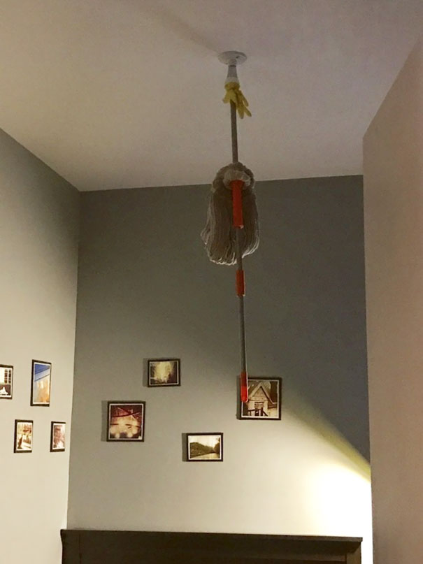 Tried To Diy A Lightbulb Changing Stick. Mop. Rubber Glove. Tape. Bulb Got Stuck Going In. Fail Chandelier Was Born