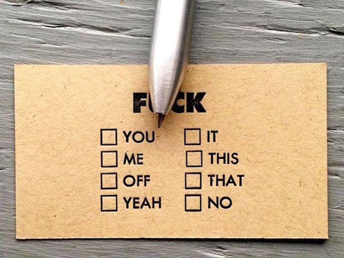 Meme about the English language with a humorous checklist of phrases and a pen on a card.