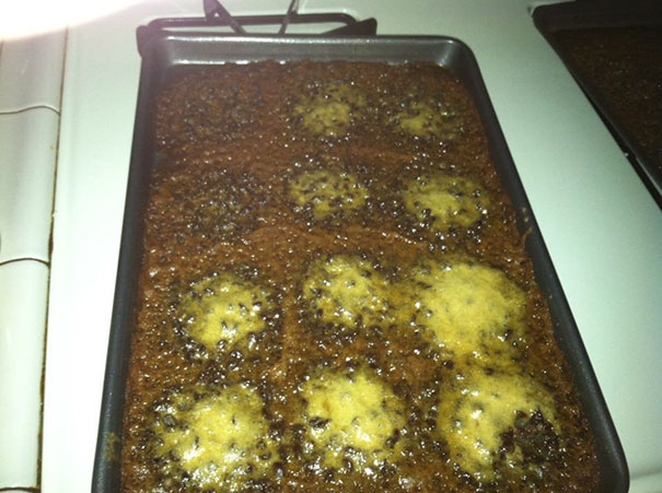My Friends First Attempt At Making Chocolate Chip Cookies From Scratch. She's 23. Looks Like A Monkey Sh*t In A Pan