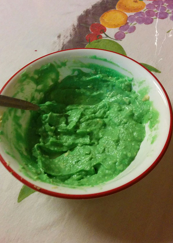 The Guacamole Was Too Yellow, So I Added Food Coloring To Enhance The Presentation