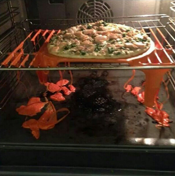 So My Friend Put His Pizza In The Oven. But Forgot The Cuttingboard