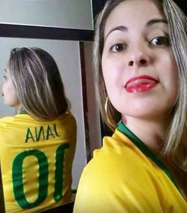 Woman taking selfie wearing jersey