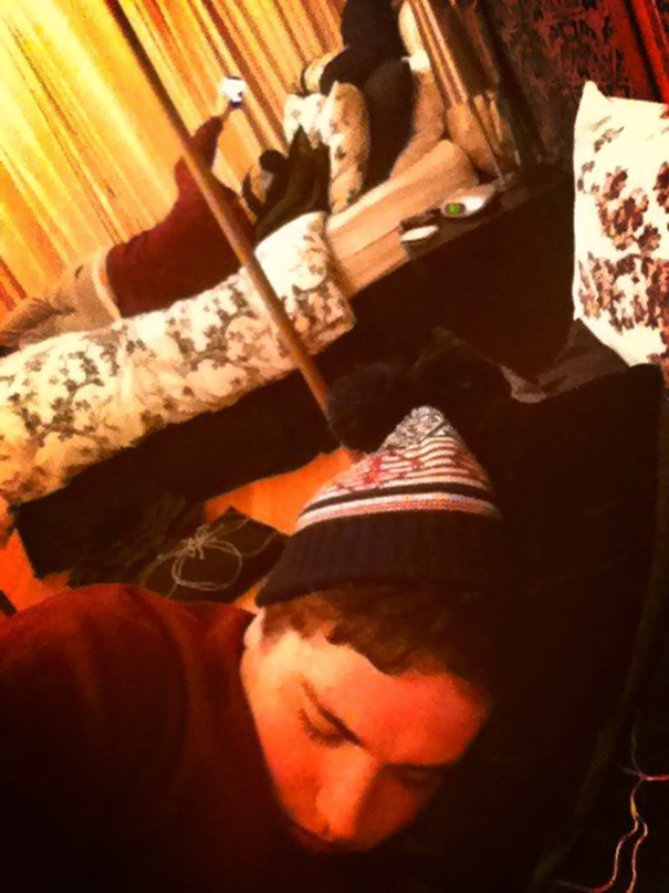 Man taking a selfie how he sleeps 