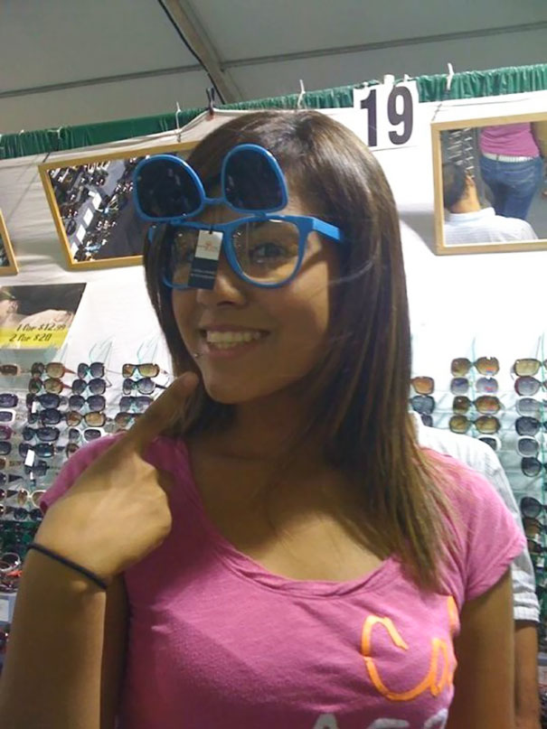 Woman wearing double glasses 