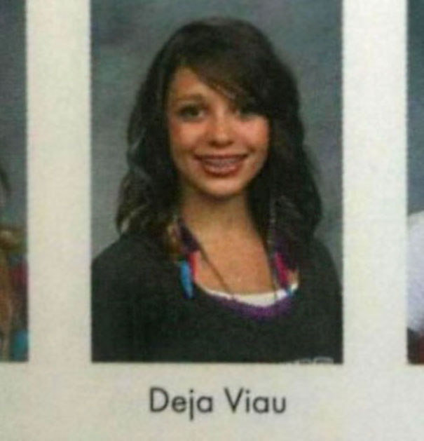 Smiling girl with funny name on a yearbook page.