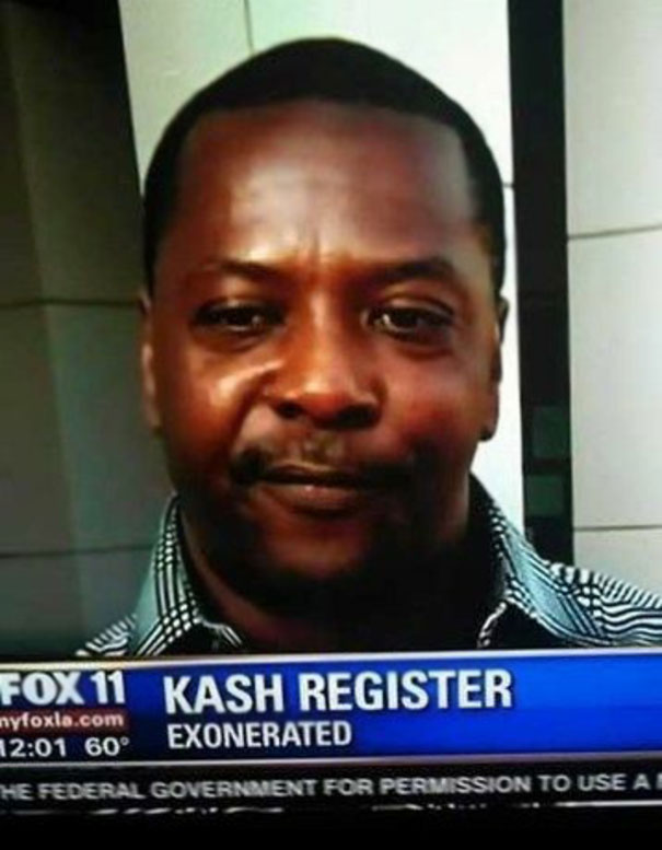 Man featured in a news segment with the name "Kash Register," highlighting funny names.