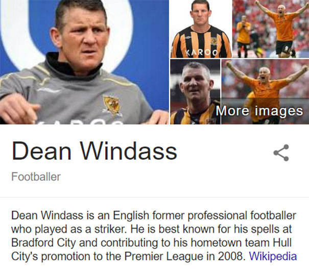 Footballer Dean Windass with various images highlighting career moments.