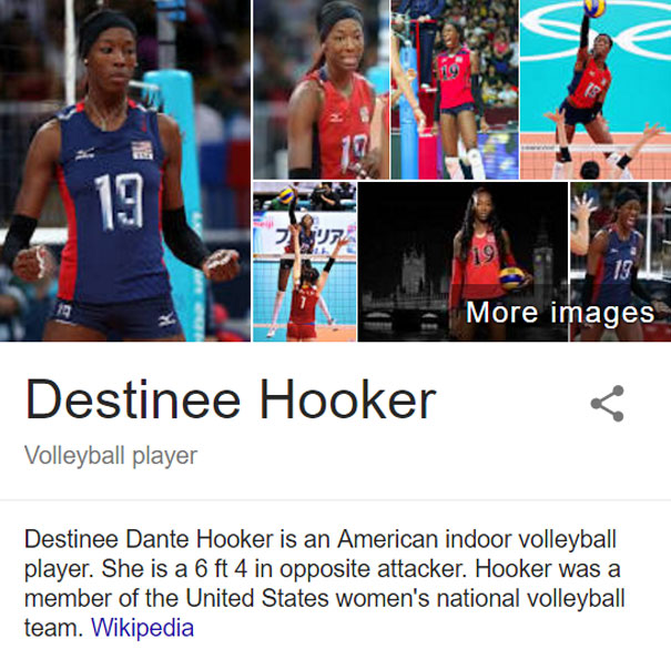 Volleyball player featured in a collage with a focus on funny names, wearing team jerseys during matches.