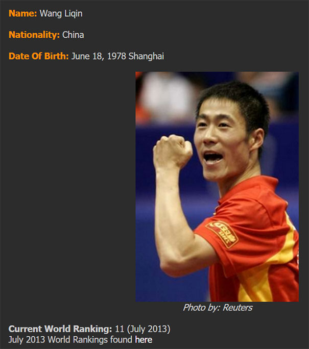 Chinese table tennis player in action, wearing a red and yellow jersey, celebrating with a raised fist.