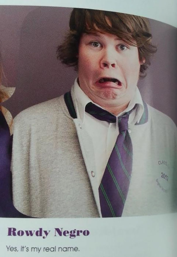 Person making a funny face, showcasing a humorous name for a comedic effect.