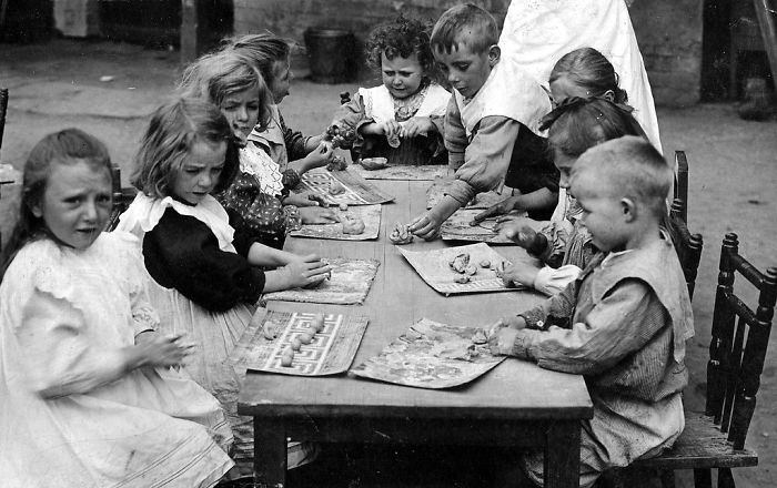Kindergarten Children Playing With Plasticine, 1910