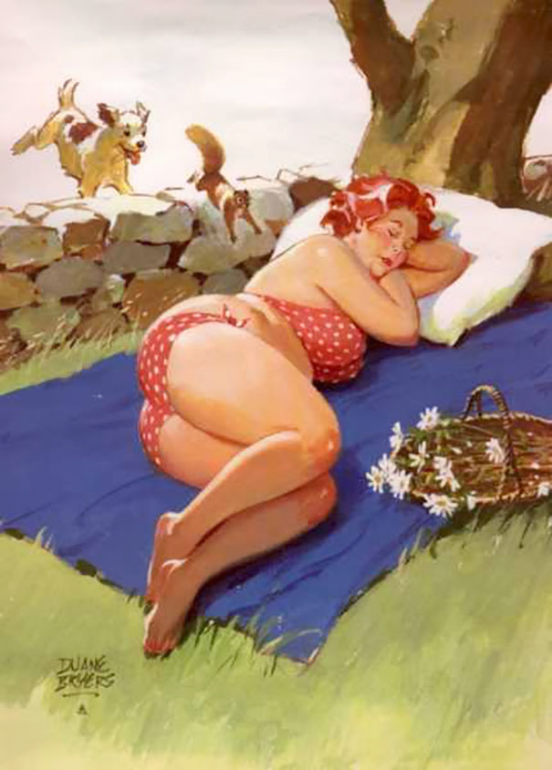 illustration of a plus-size girl sleeping under the tree