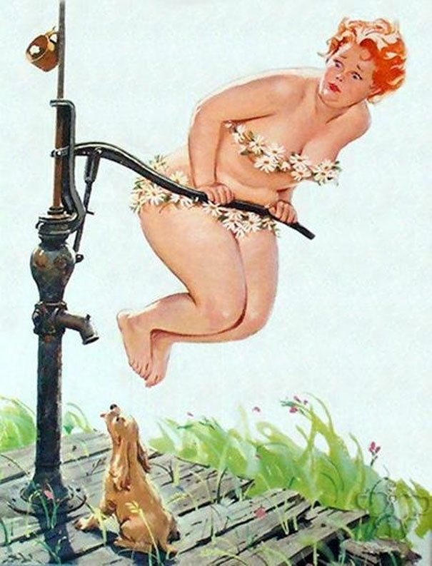 illustration of a plus-size girl near water column