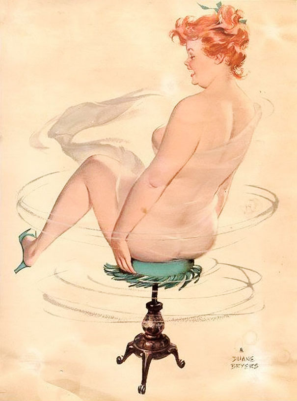illustration of a plus-size n**e girl spinning on the chair