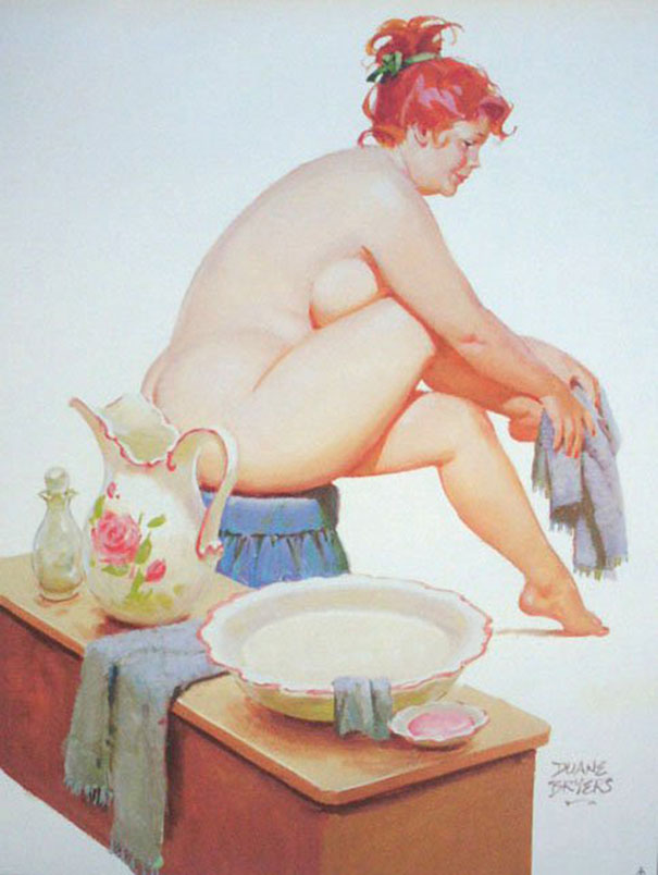 illustration of a plus-size n**e girl drying off