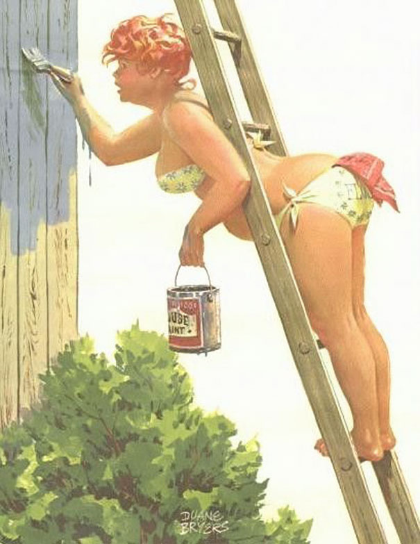 illustration of a plus-size girl coloring the house on the stairs 