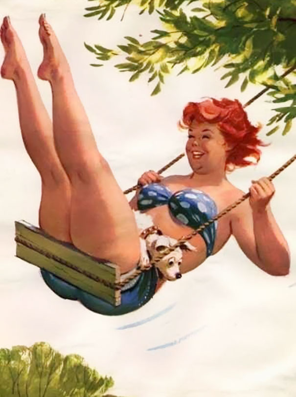 illustration of a plus-size girl swinging with her dog