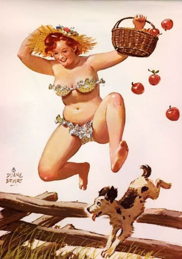 illustration of a plus-size girl jumping over the fence with her dog