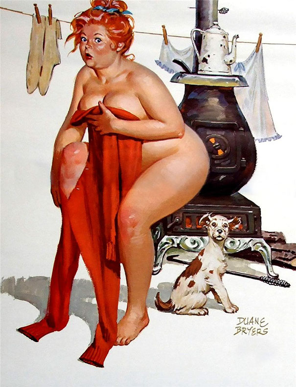 illustration of a plus-size girl putting on her red costume