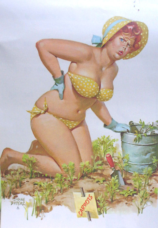 illustration of a plus-size girl weeding the beds
