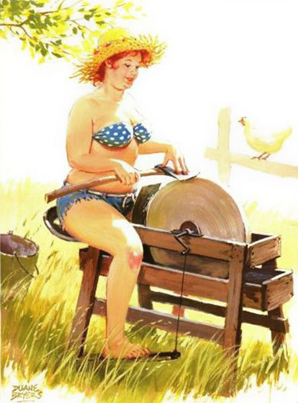 illustration of a plus-size girl sharpening the ax