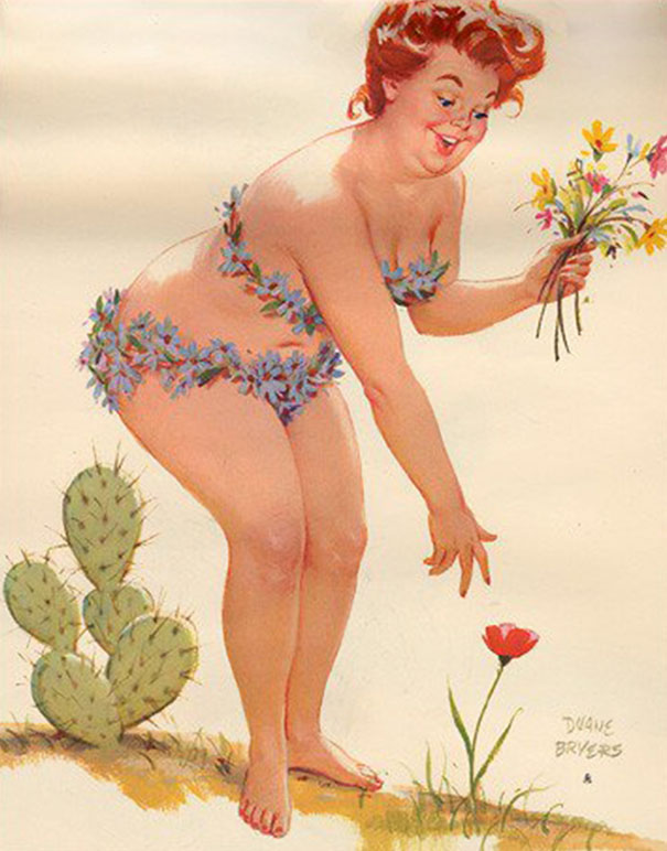 illustration of a plus-size girl collecting flowers