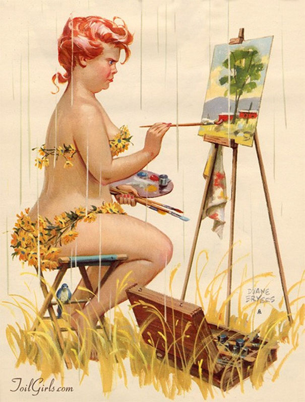 illustration of a plus-size girl painting