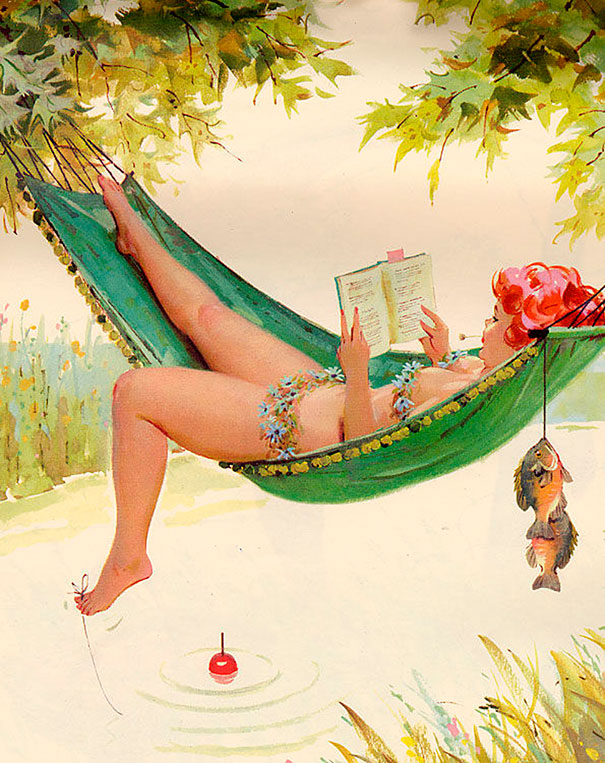illustration of a plus-size girl reading a book in a hammock