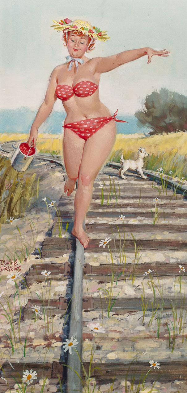 illustration of a plus-size girl walking along the railway