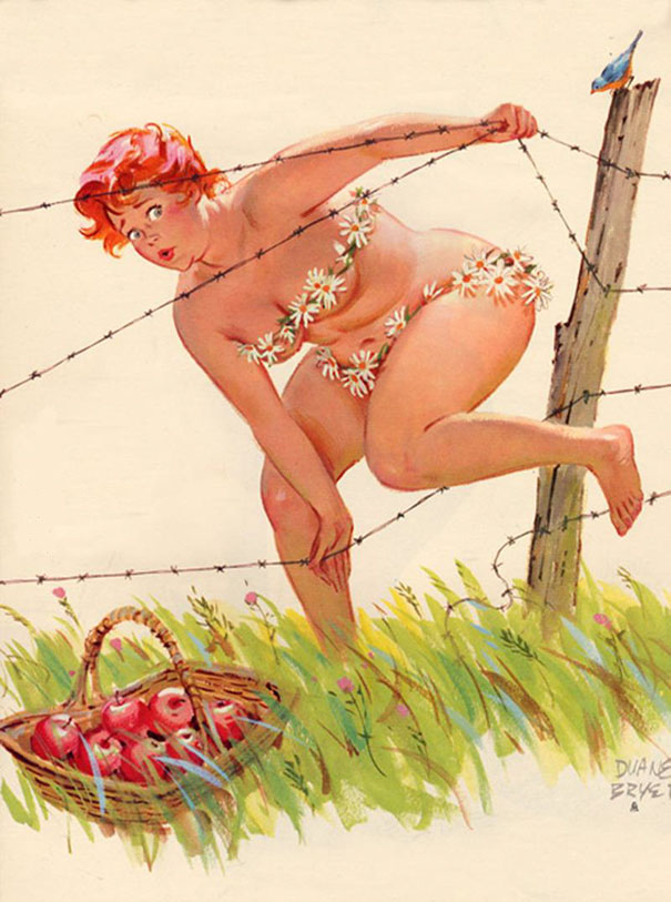 illustration of a plus-size girl climbing over a barbed wire