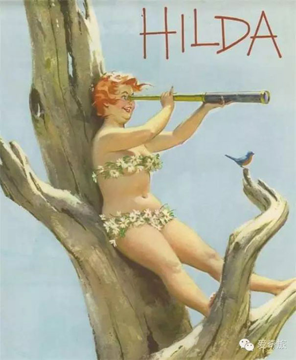 illustration of a plus-size girl on the tree looking into the spyglass