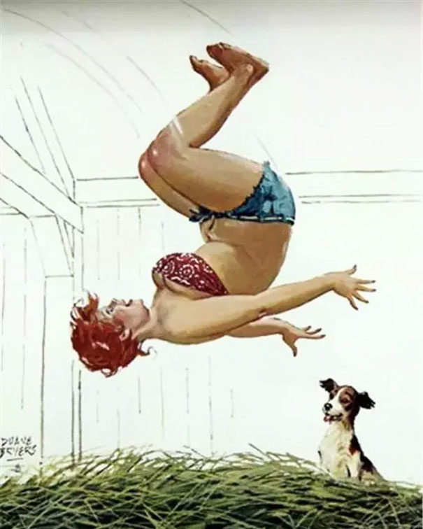 illustration of a plus-size girl making flip jump
