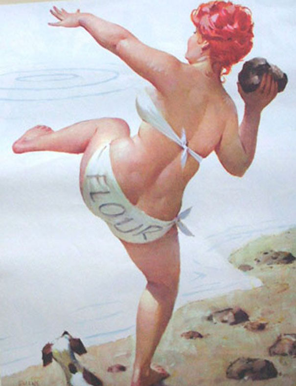illustration of a plus-size girl throwing the stone into the lake