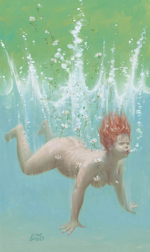 illustration of a plus-size girl swimming under the water