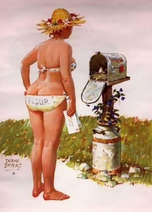 illustration of a plus-size girl standing near the postbox with letters in her hand