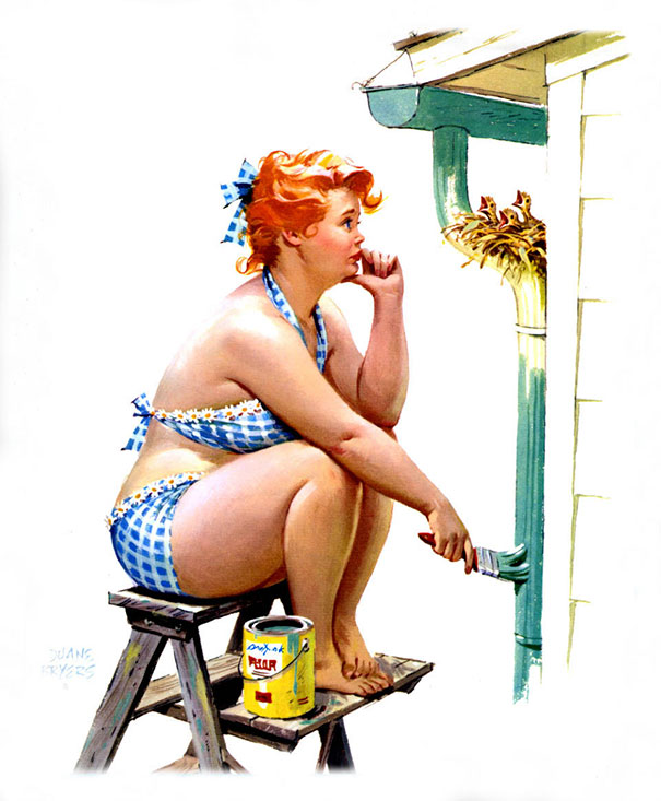 illustration of a plus-size girl painting the pipe