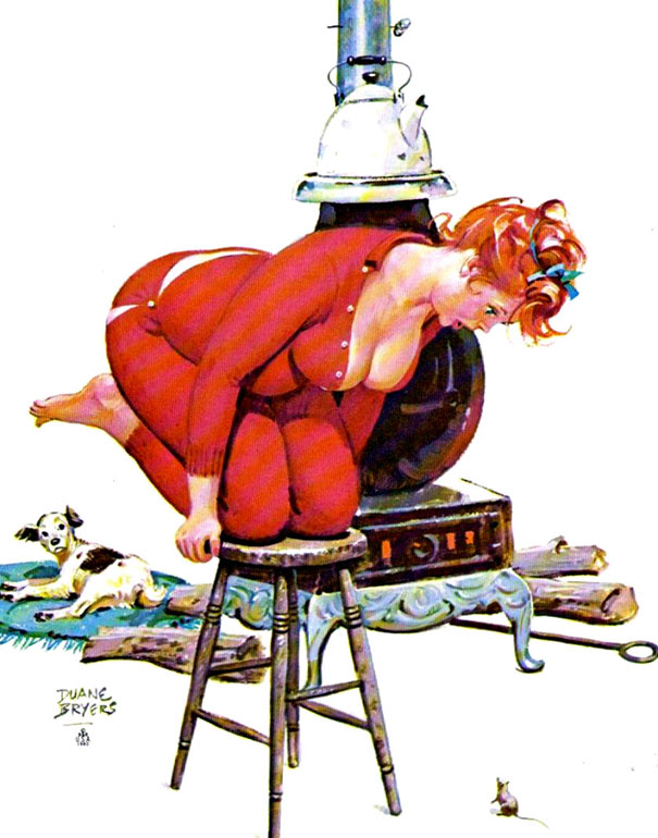 illustration of a plus-size girl climbing on a chair and looking at a mouse