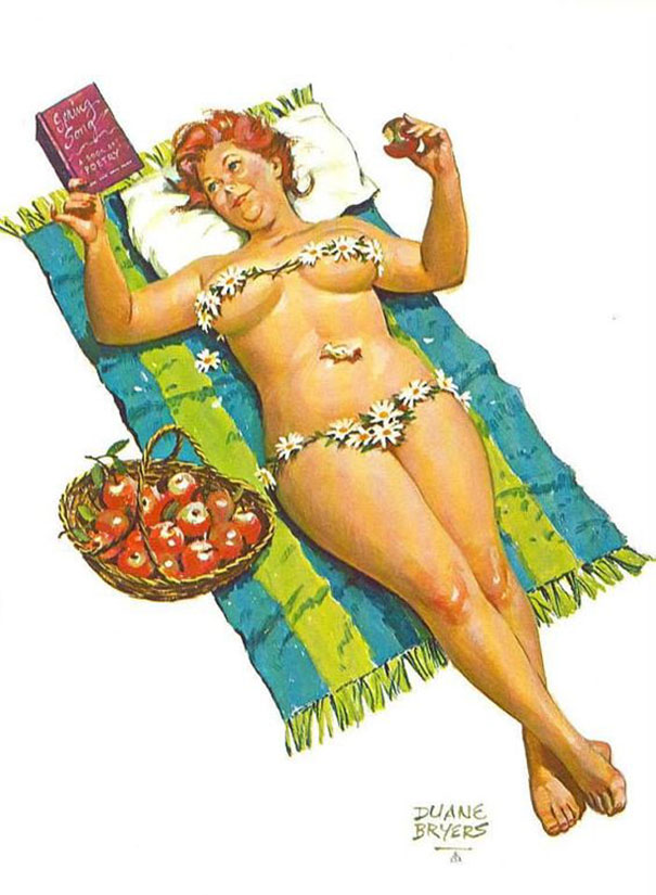 illustration of a plus-size girl lying on the beach towel and reading a book 