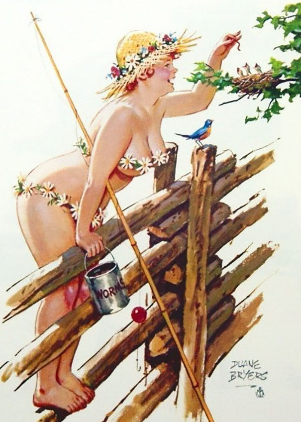 illustration of a plus-size girl feeding the birds
