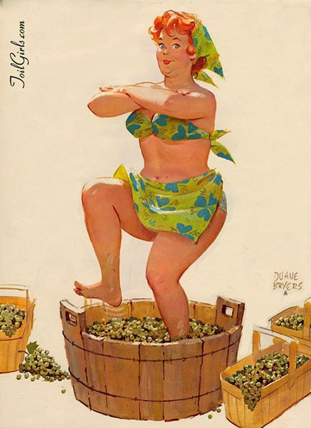 illustration of a plus-size girl stomping grapes