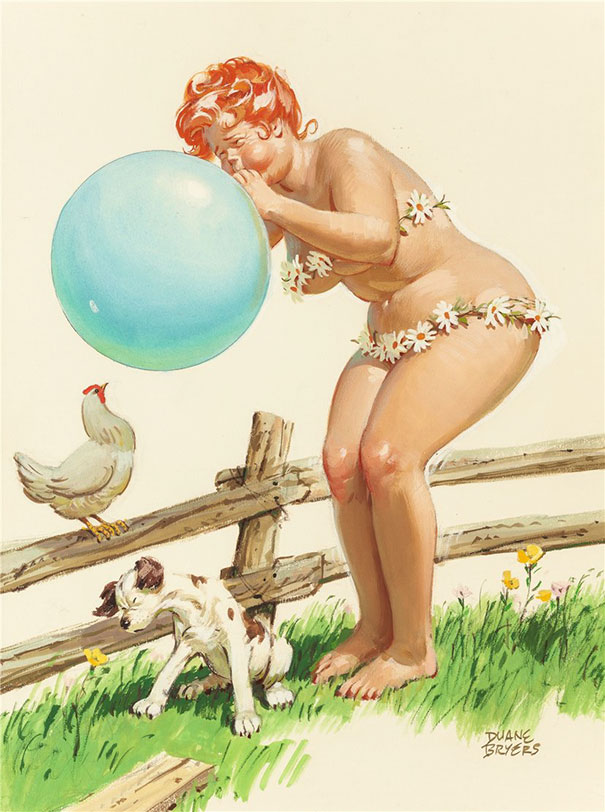 illustration of a plus-size girl blowing an air balloon