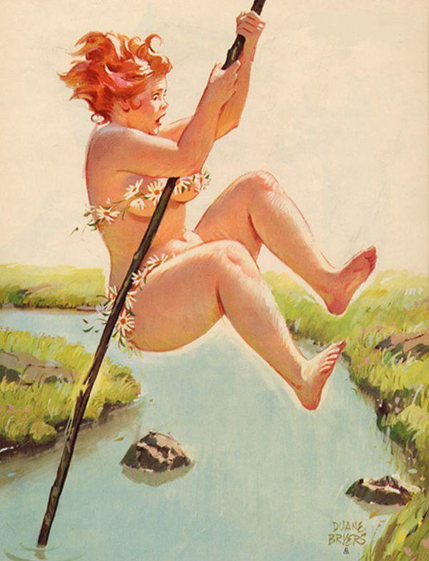 illustration of a plus-size girl jumping over the river