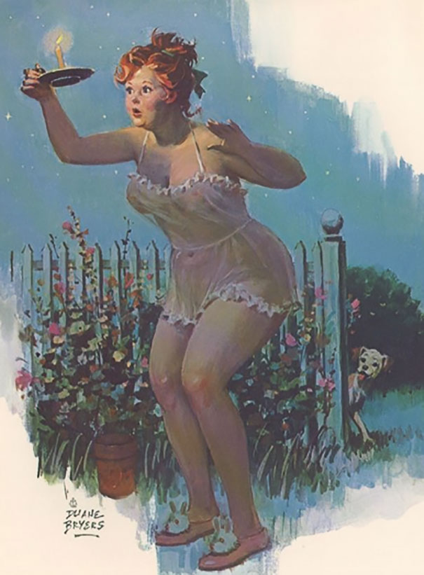 illustration of a plus-size girl watching on the plate with a candle at night