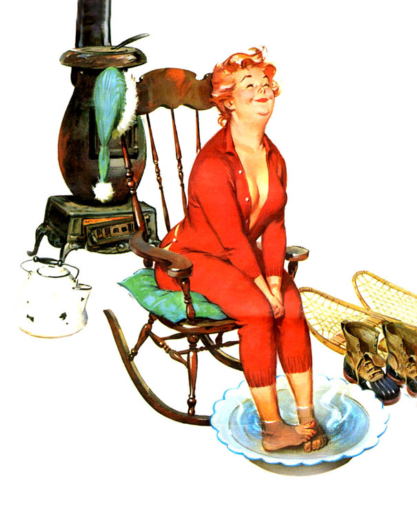 illustration of a plus-size girl putting her legs into hot water