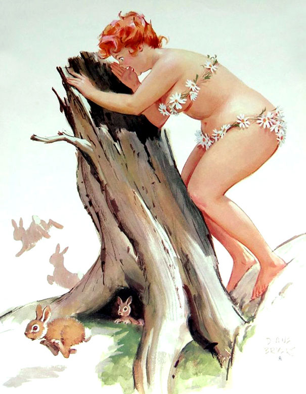 illustration of a plus-size girl looking into the stump