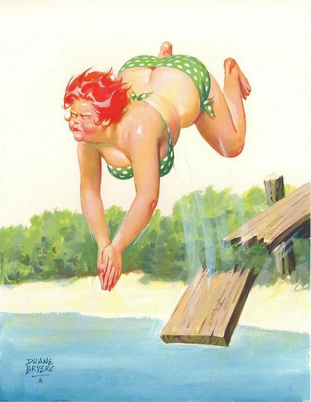 illustration of a plus-size girl diving