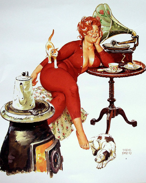 illustration of a plus-size girl listening to the music