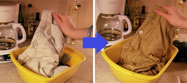 Spilt Coffee On Your Pants And Don't Want To Look Like A Clumsy Dork? Just Soak Your Pants In A Tub Of Coffee So They Turn Into A Uniform Color Again