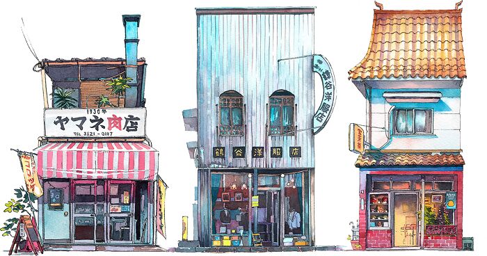 Tokyo Storefronts Captured In Watercolor By Polish Artist