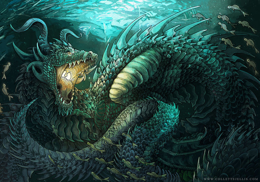 Dragons & Mythical Beasts Created In Ink And Watercolour By Artist Collette J Ellis